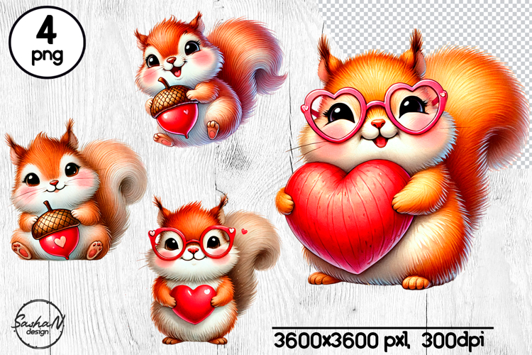 Cute Squirrel Valentine Png Clipart, Squirrel with Heart