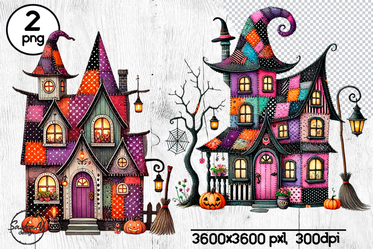 Cute patchwork Halloween house clipart