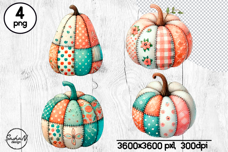 Fall patchwork pumpkin clipart, Autumn clipart