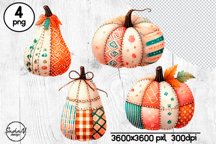 Fall patchwork pumpkin clipart, Autumn clipart