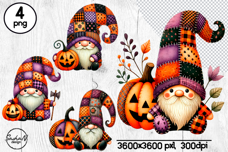 Cute patchwork Halloween gnome clipart