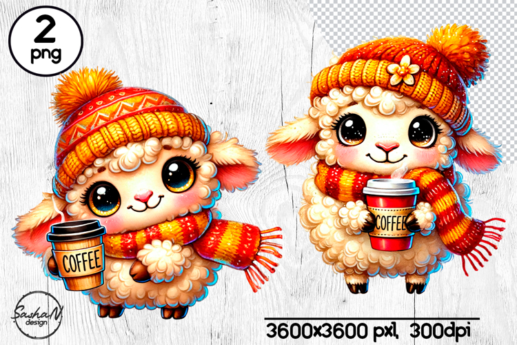 Cozy fall sheep clipart, Autumn animals png
