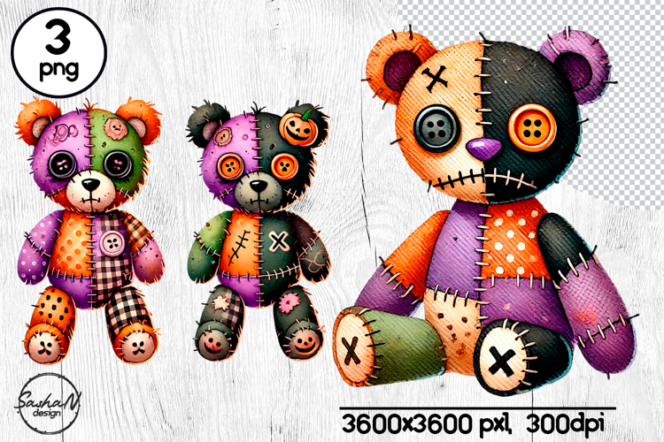 Halloween patchwork bear clipart