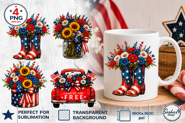 Vintage 4th of July Clipart, Patriotic sublimation design