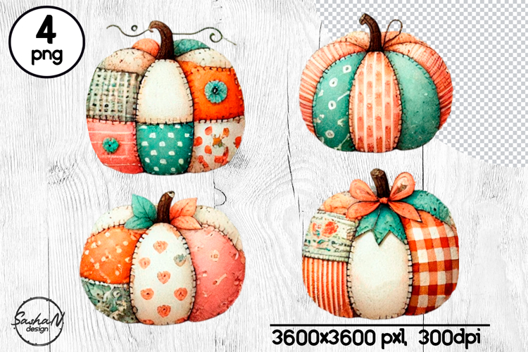 Fall patchwork pumpkin clipart