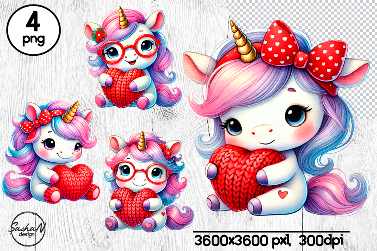 Cute unicorn Valentine clipart, Valentine animal png