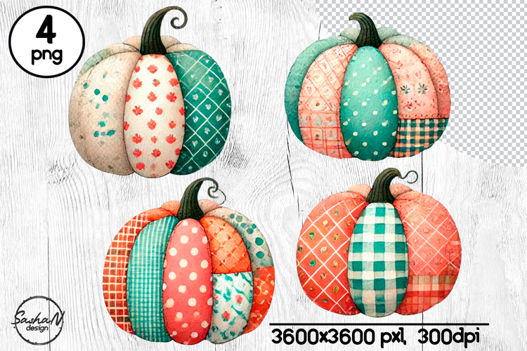 Fall patchwork pumpkin clipart
