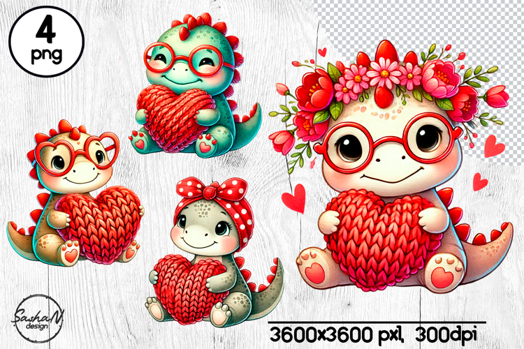 Cute dinosaur Valentine clipart, Valentine animal png