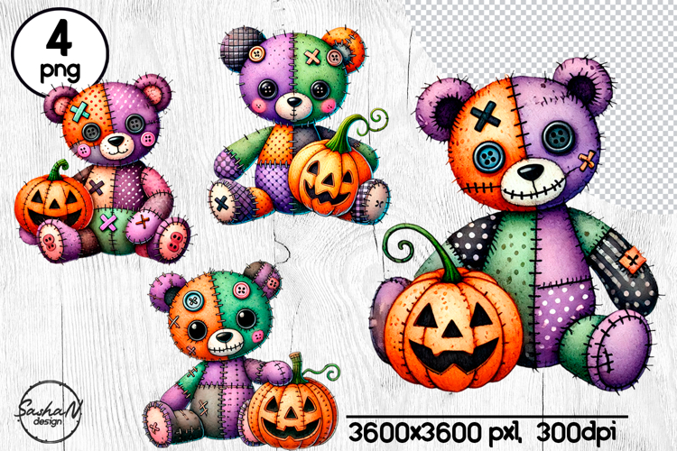 Halloween patchwork bear clipart