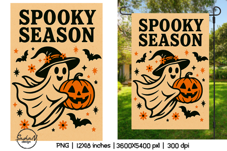 Spooky season retro garden flag sublimation designs