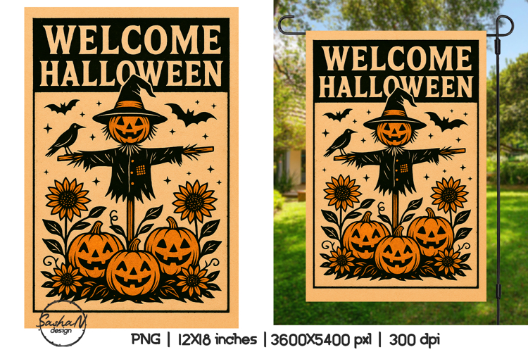 Welcome Halloween garden flag sublimation designs