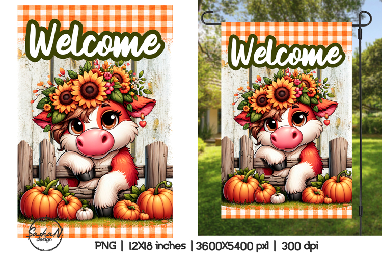 Welcome garden flags sublimation designs, Cute cow png