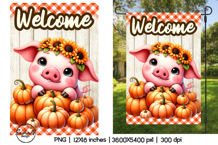 Welcome garden flags sublimation , Cute pig png