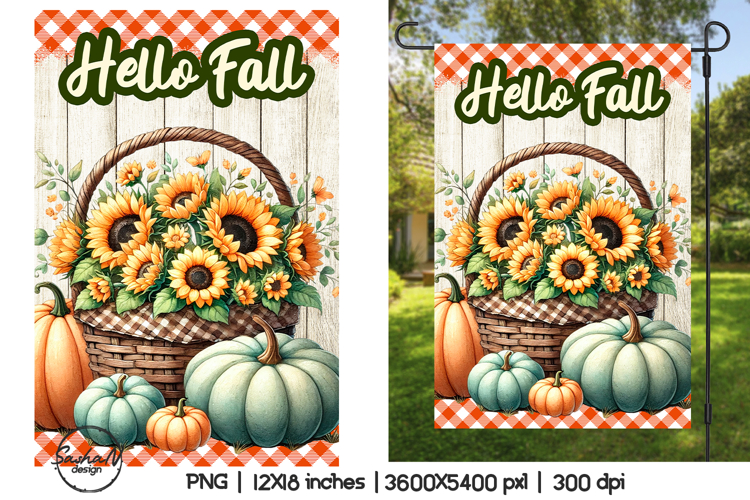 Hello fall garden flag sublimation designs