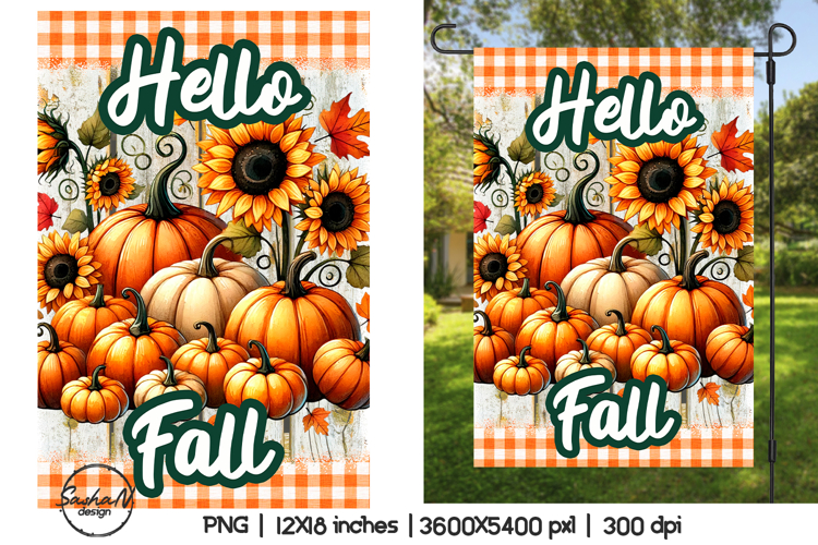 Hello fall garden flag sublimation designs