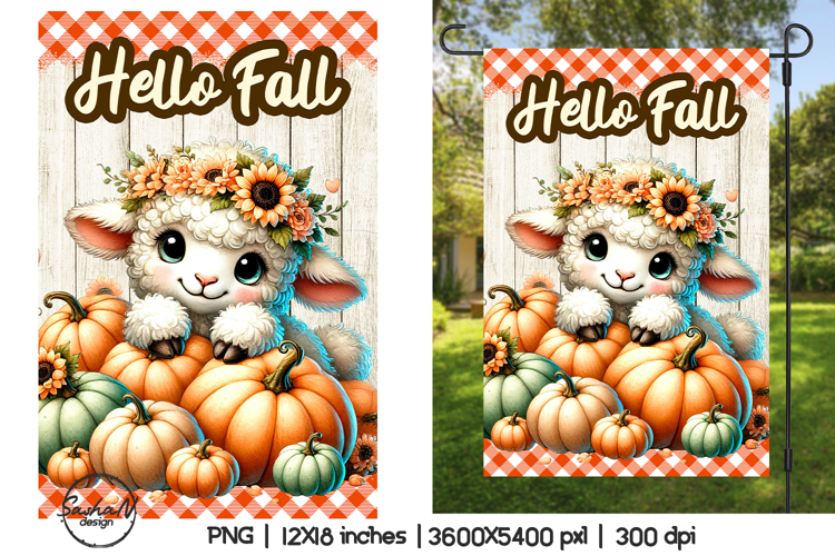 Hello fall garden flag sublimation designs, Cute sheep png