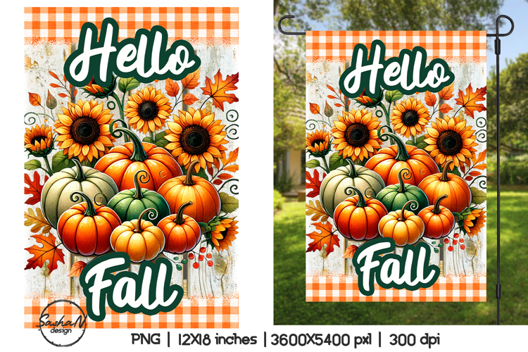Hello fall garden flag sublimation designs