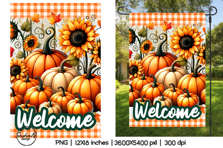 Welcome fall garden flag sublimation designs