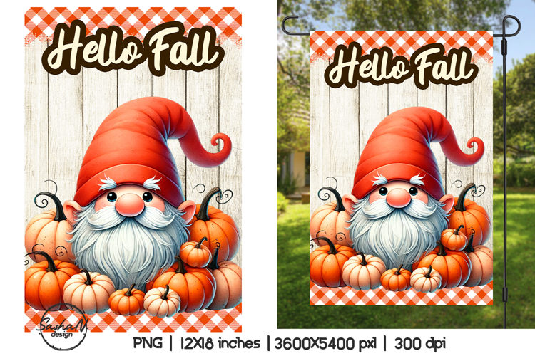 Gnome hello fall garden flag sublimation designs