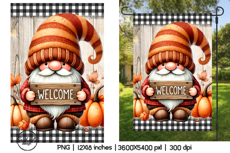 Welcome garden flags sublimation, Garden gnome