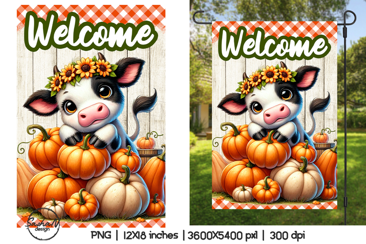 Welcome garden flags sublimation designs, Cute cow png