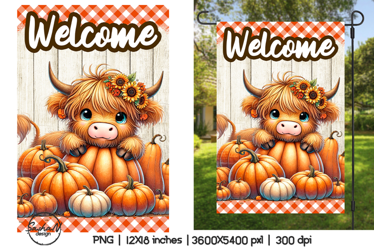 Welcome garden flags sublimation , Cute highland cow png