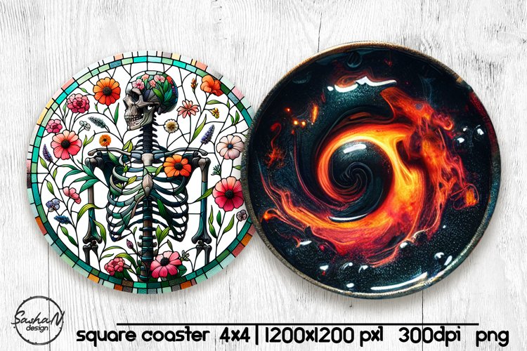 Skeleton round coaster png, Halloween sublimation design