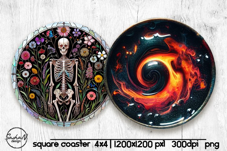 Skeleton round coaster png, Halloween sublimation design