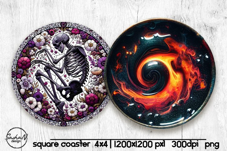 Skeleton round coaster png, Halloween sublimation design