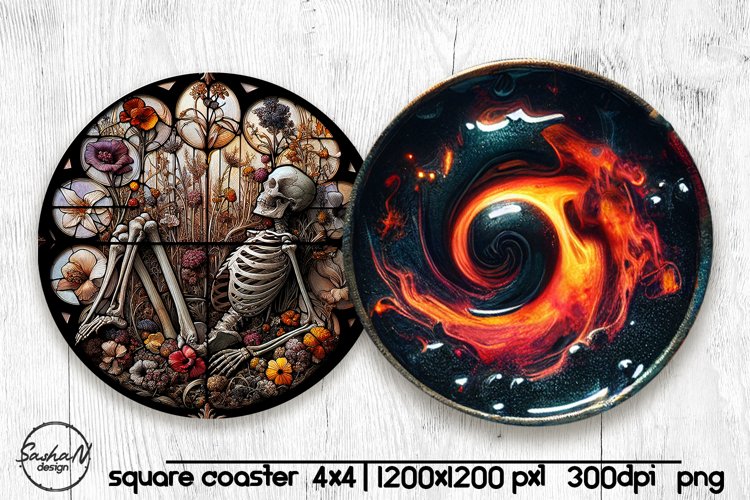 Skeleton round coaster png, Halloween sublimation design