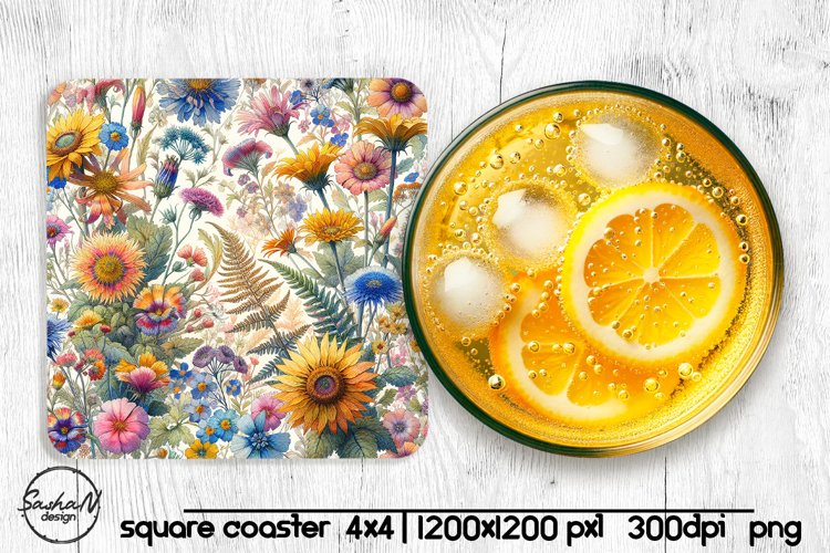 Wildflowers square coaster sublimation
