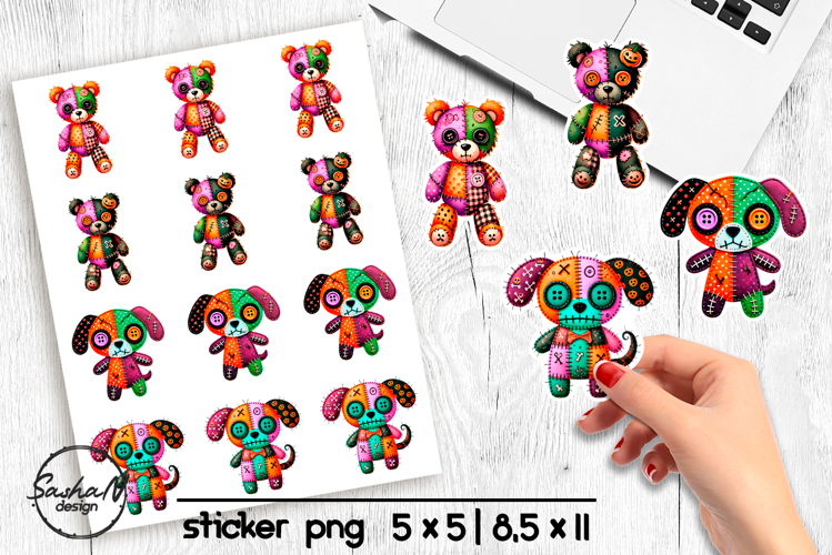 Halloween patchwork animal stickers png