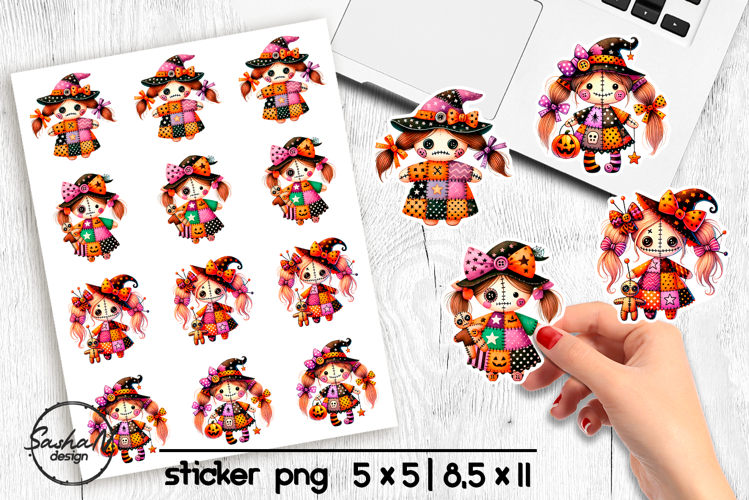 Halloween witch stickers png, Patchwork Halloween