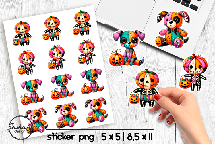 Halloween stickers png, Patchwork Halloween