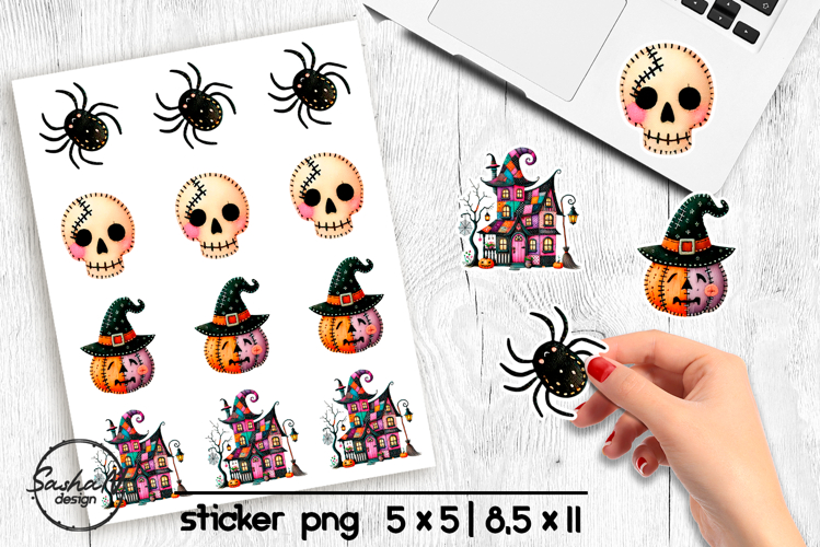 Halloween stickers png, Patchwork Halloween