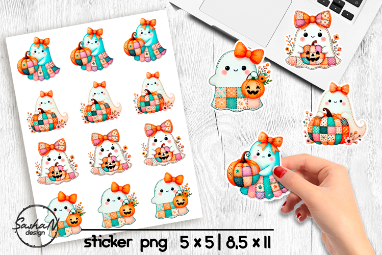 Cute ghost Halloween stickers png