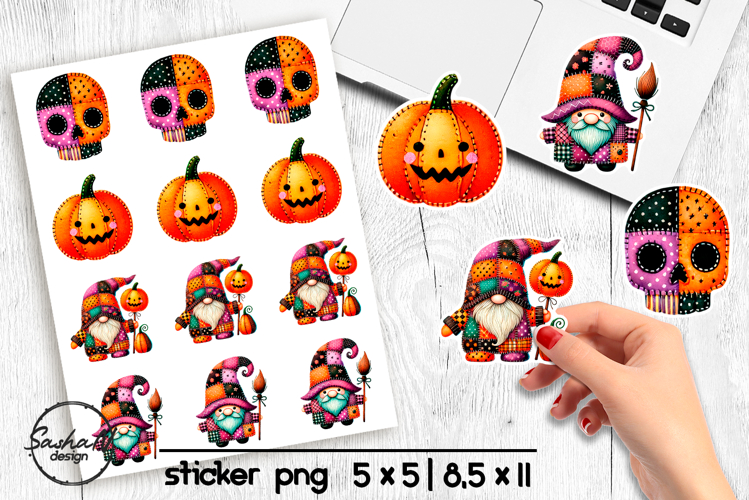 Halloween stickers png, Patchwork Halloween