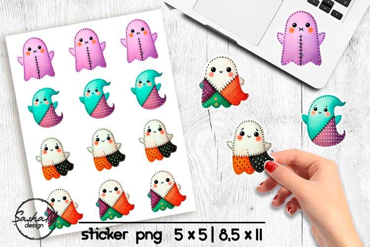 Cute ghost Halloween stickers png