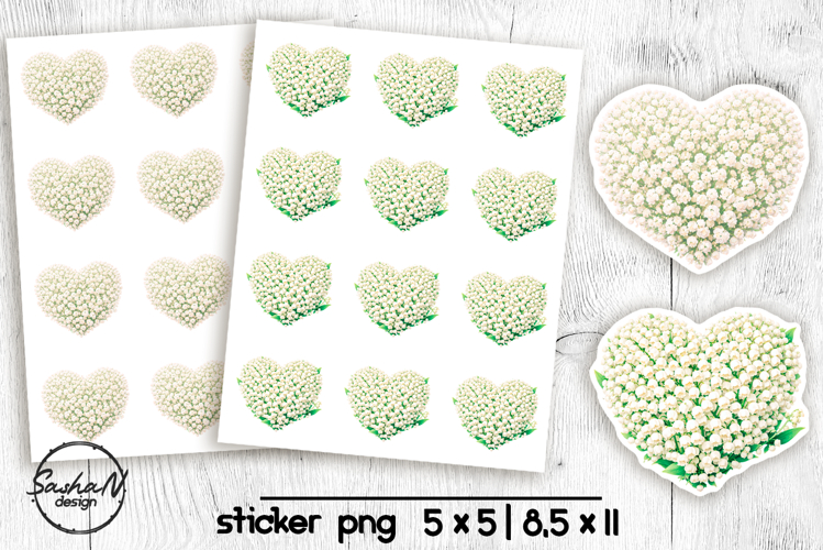 White floral heart stickers, Printable stickers
