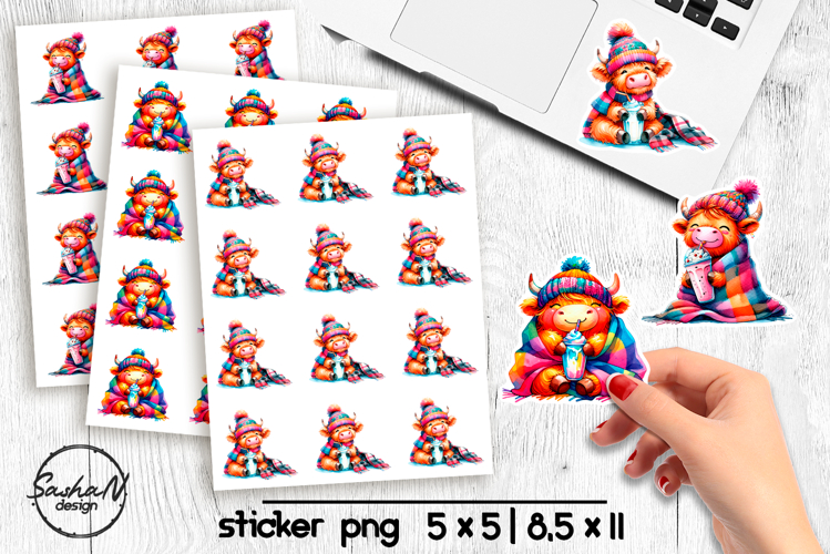 Cute Christmas highland cow stickers