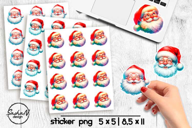 Christmas stickers, Santa Claus face clipart