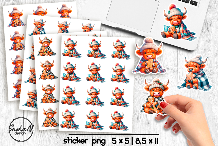 Cute Christmas highland cow stickers