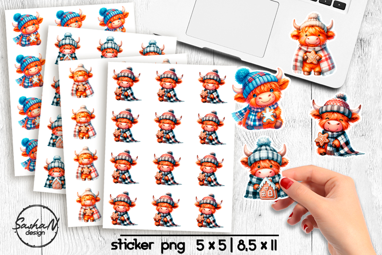 Cute Christmas highland cow stickers