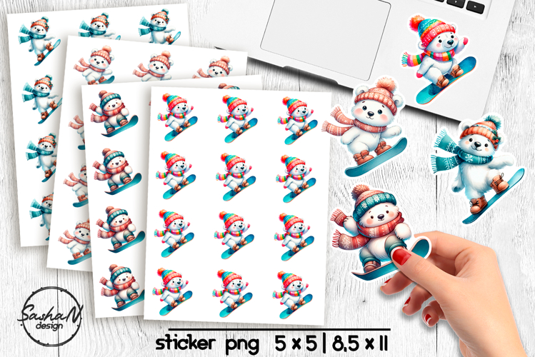 Cute Christmas bear stickers, Winter animals stickers
