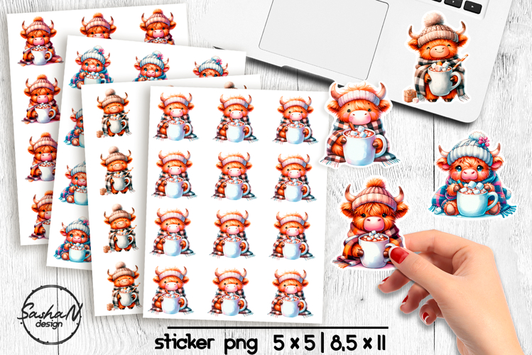 Cute Christmas highland cow stickers