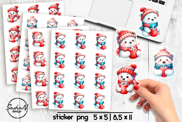 Cute Christmas bear stickers, Winter animals stickers