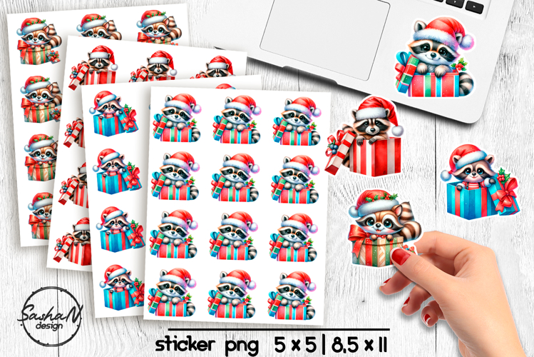 Cute Christmas racoon stickers, Winter animals stickers