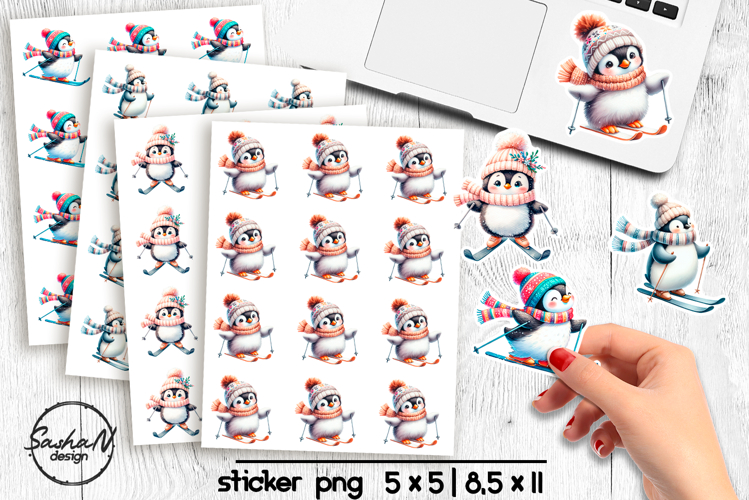 Cute Christmas penguin stickers, Winter animals stickers