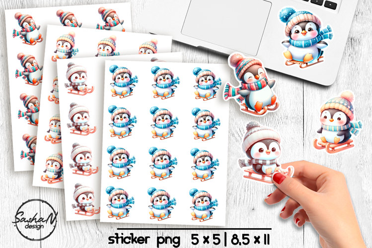 Cute Christmas penguin stickers, Winter animals stickers