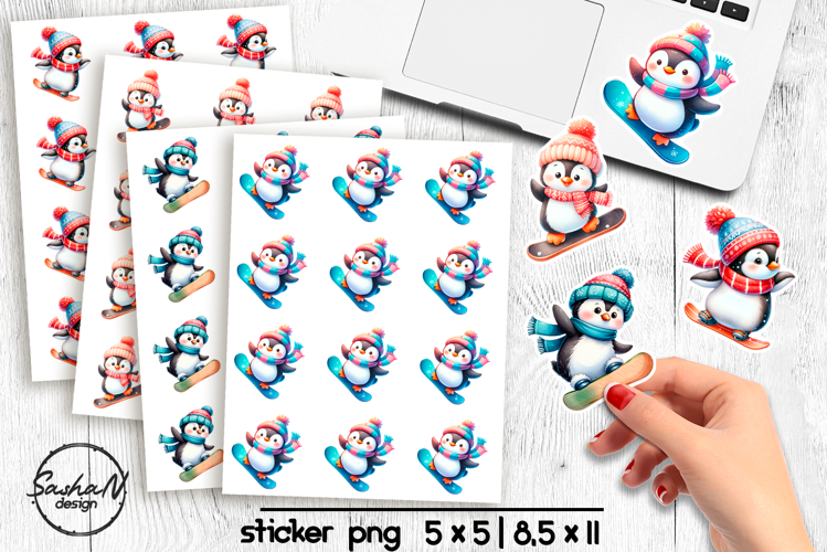 Cute Christmas penguin stickers, Winter animals stickers